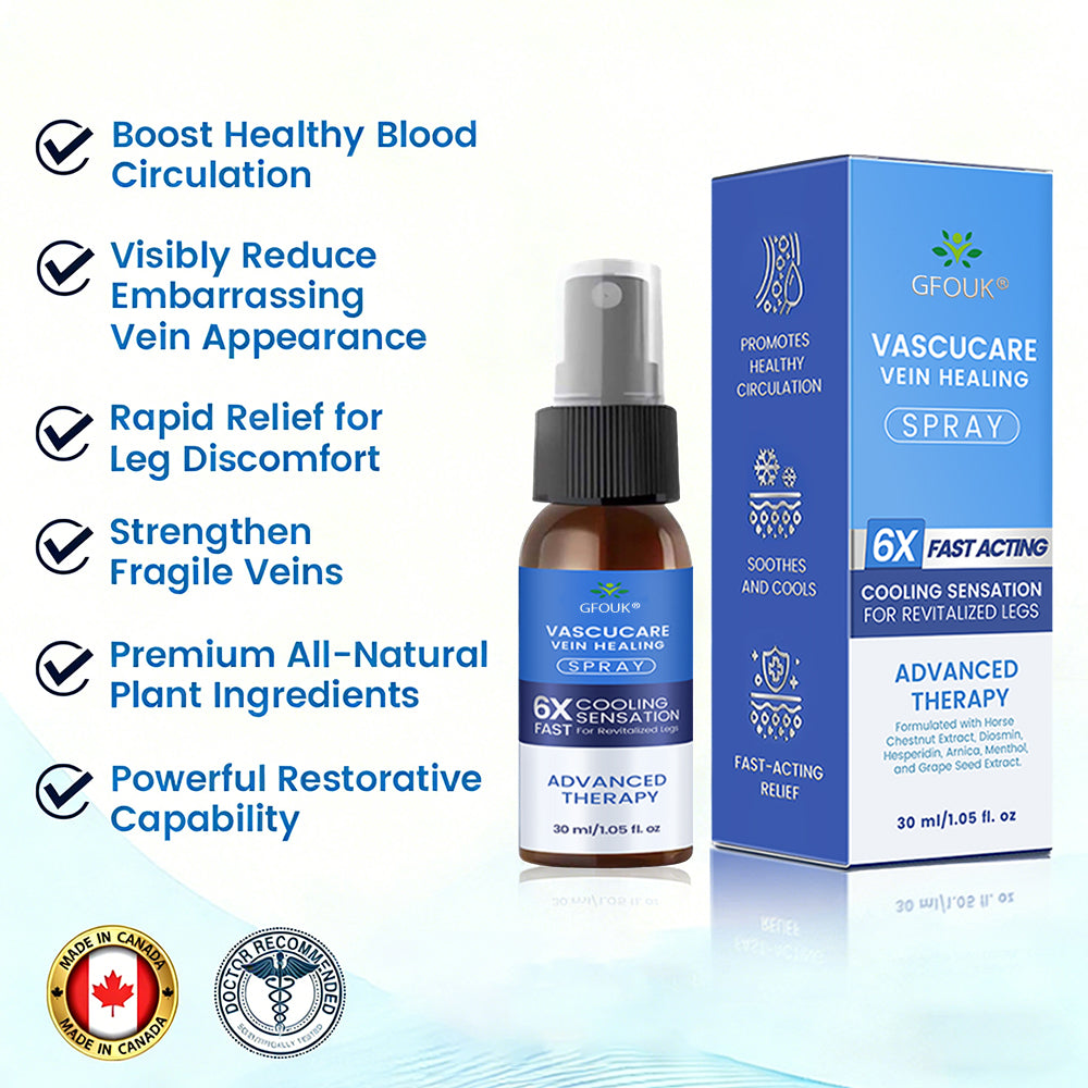 🇨🇦✅✅GFOUK® VascuCare Vein Healing Spray(Designed for Varicose veins, Spider veins, Deep vein Thrombosis, Chronic venous insufficiency, Venous ulcers, Thrombophlebitis and other venous issues)